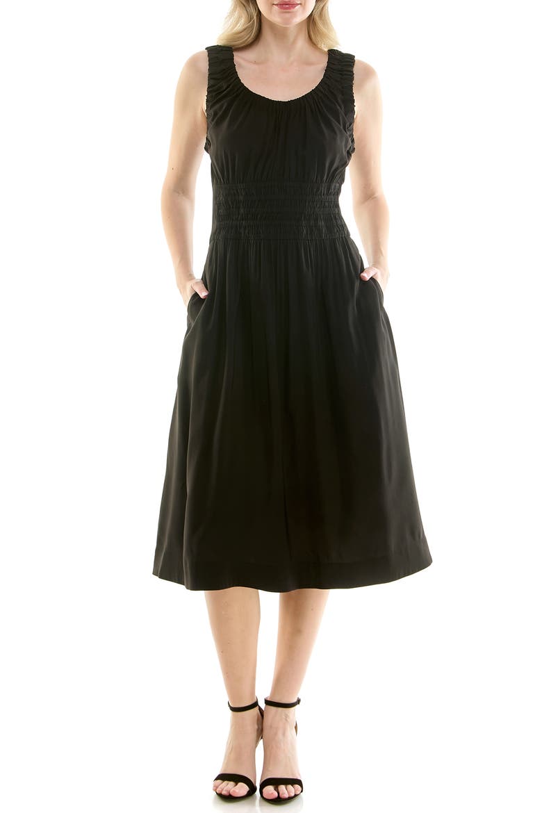 Smocked Waist Tank Dress, Main, color, VERY BLACK