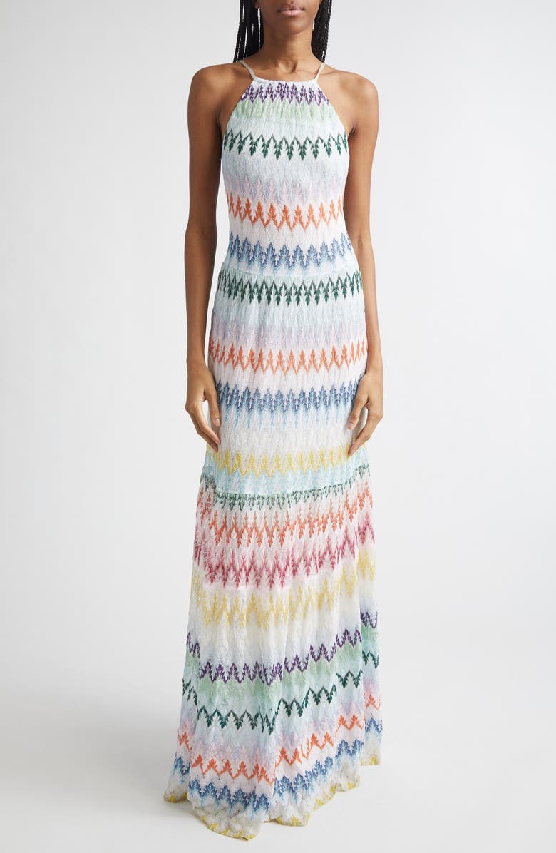Missoni Metallic Zigzag Raschel Knit Maxi Dress, Main, color, Multicolor On White Base