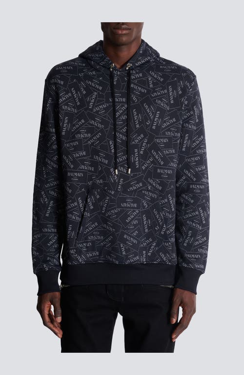 Shop Balmain Hoodie With All-over Label Print