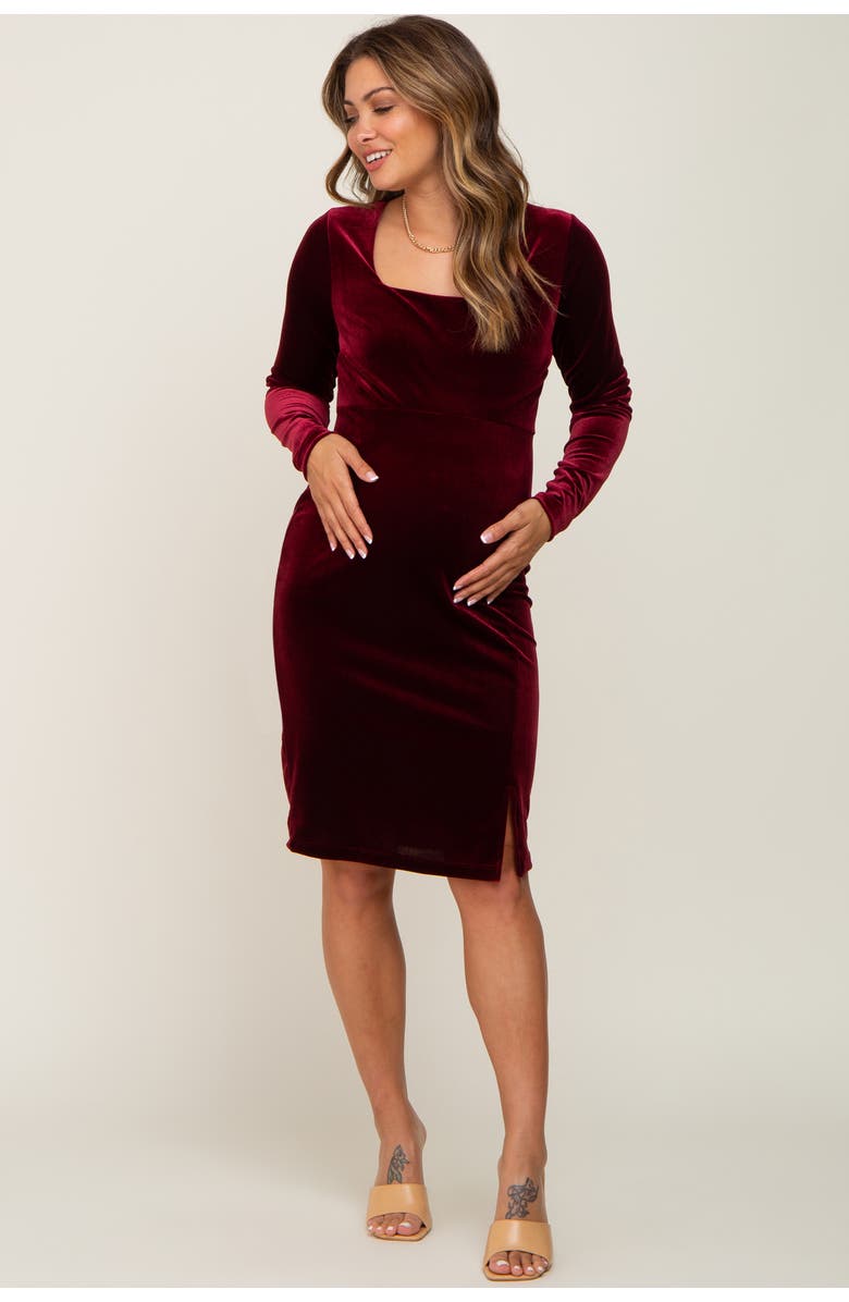 PinkBlush Velvet Long Sleeve Side Slit Dress, Main, color, Burgundy