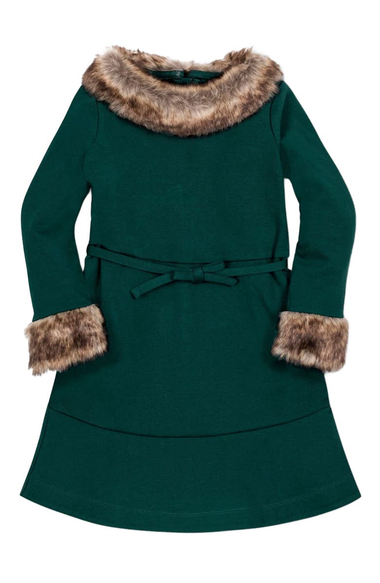 Hope & Henry Girls' Long Sleeve Ponte Dress with Faux Fur, Kids, Alternate, color, 