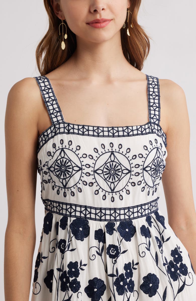 Chelsea28 Embroidered Eyelet Sleeveless Maxi Dress, Alternate, color, Navy White