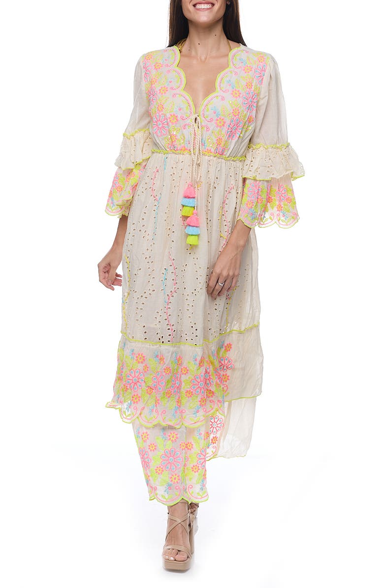 RANEES Ruffle Sleeve Eyelet Maxi Dress, Main, color, 