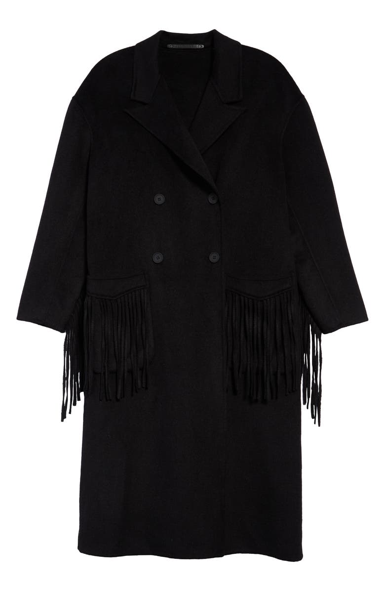 AllSaints Freya Fringe Double Breasted Wool Blend Coat, Main, color,