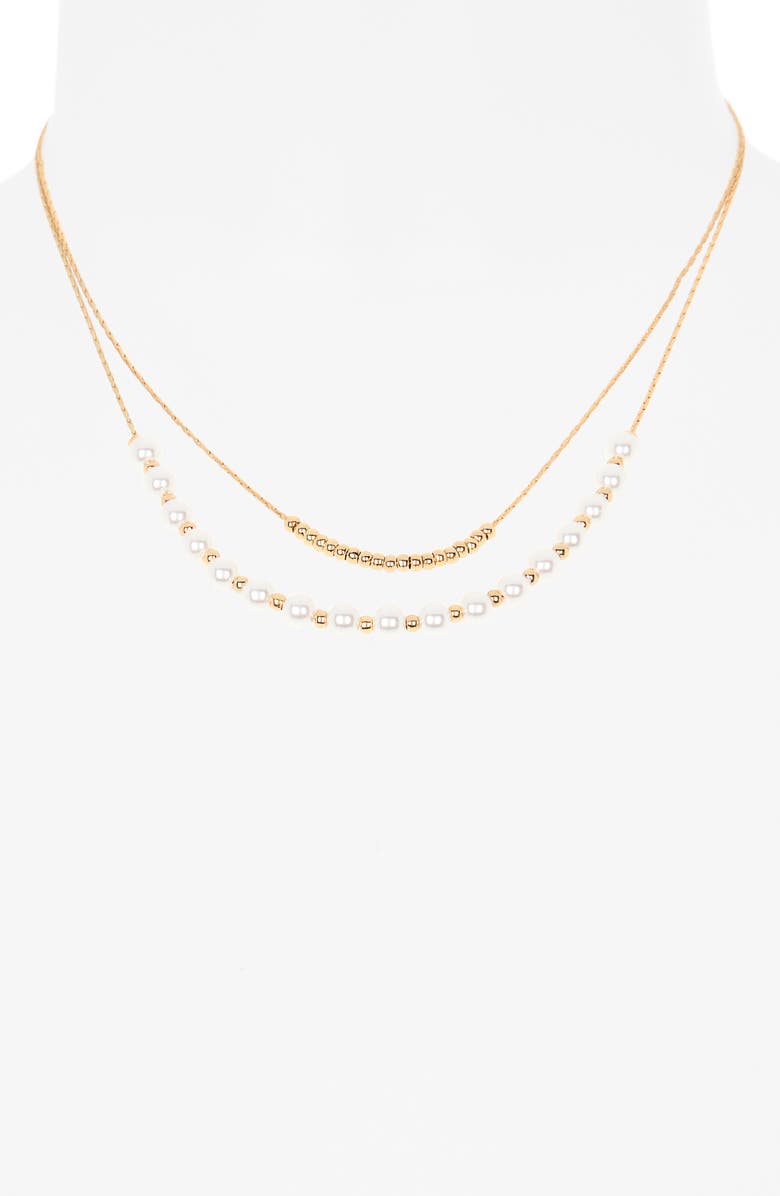 Ettika Faux Pearl Layered Chain Necklace, Alternate, color, Gold