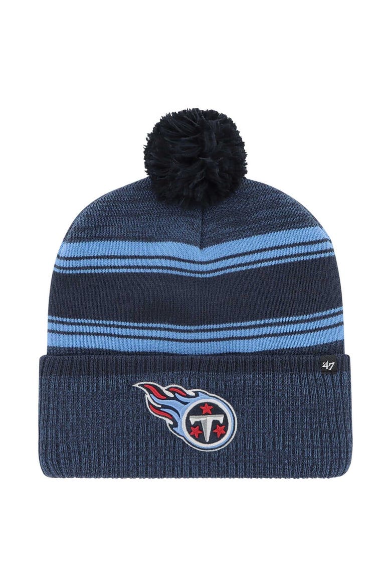 Men's '47 Navy Tennessee Titans Fadeout Cuffed Knit Hat with Pom, Main, color, Navy