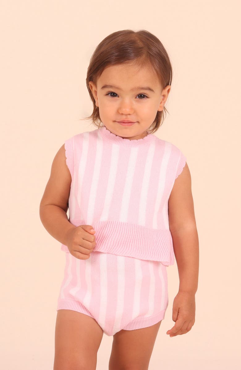 TINY TRIBE Stripe Cotton Knit Top & Shorts Set, Alternate, color, Pink