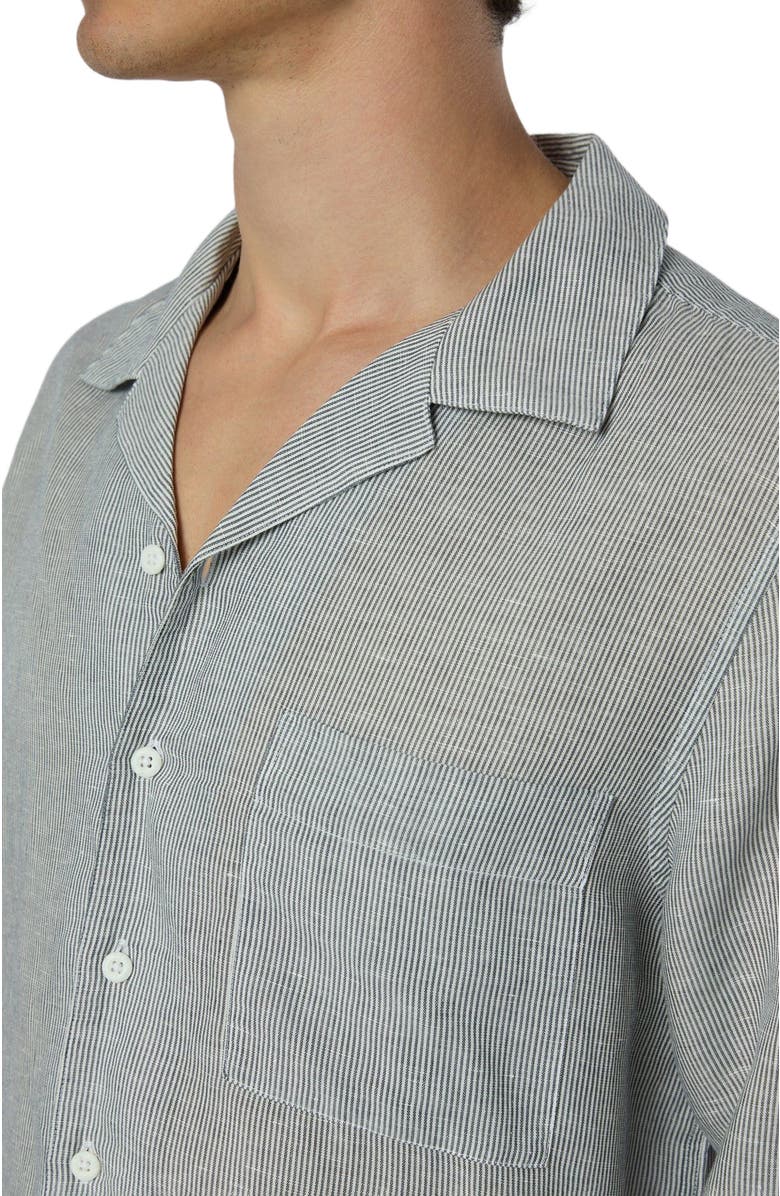 Onia Linen Home Long Sleeve Camp Shirt, Alternate, color, Deep Navy/White