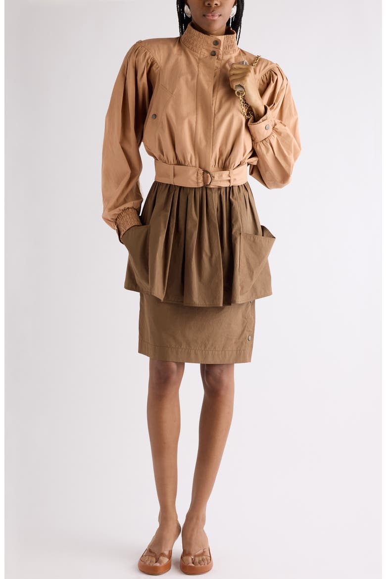 Crop Gathered Cotton Poplin Jacket, Alternate, color, REEF SHELL