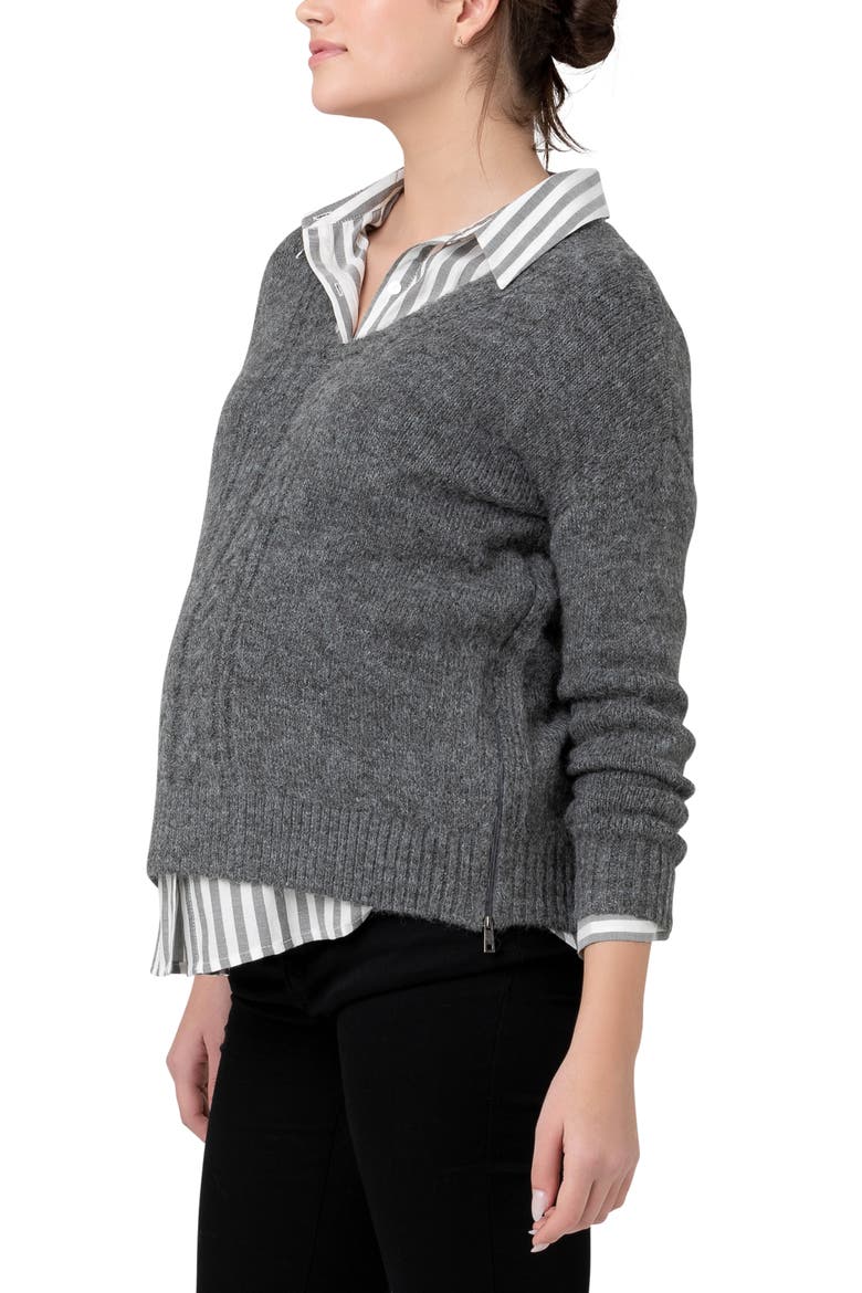 Lou Stripe Maternity/Nursing Button-Up Shirt, Alternate, color, BLACK / WHITE