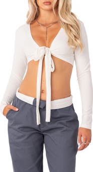 EDIKTED Layla Tie Front Crop Top