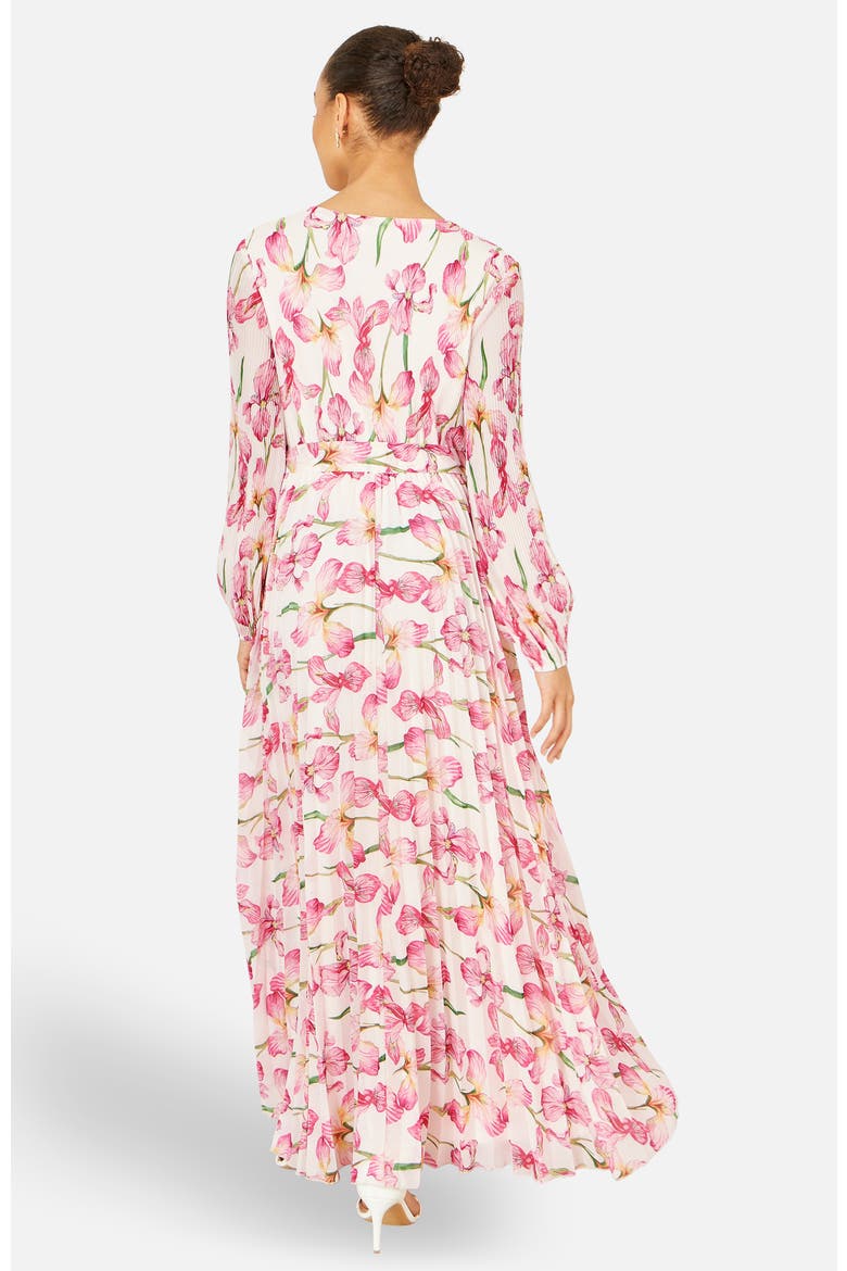 Orchid Floral Pleated Wrap Maxi Dress, Alternate, color, Ivory