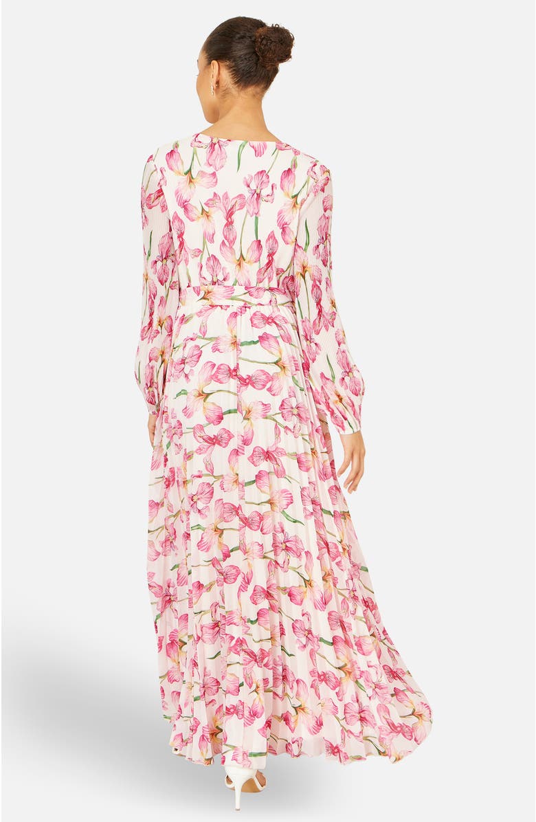 Yumi Orchid Floral Pleated Wrap Maxi Dress, Alternate, color, Ivory