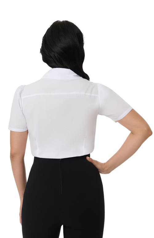 UNIQUE VINTAGE UNIQUE VINTAGE 1940S SHORT SLEEVE COLLARED BUTTON DOWN WOVEN BLOUSE