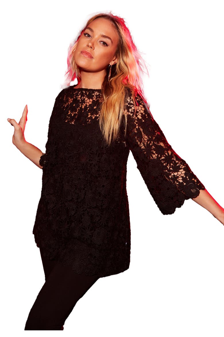 Allover Lace Top, Alternate, color, BLACK