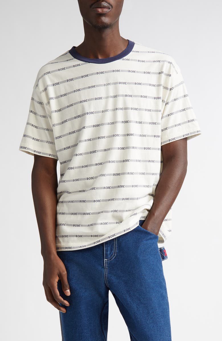 Bode Rec Jacquard Stripe Cotton Logo T-Shirt, Main, color,
