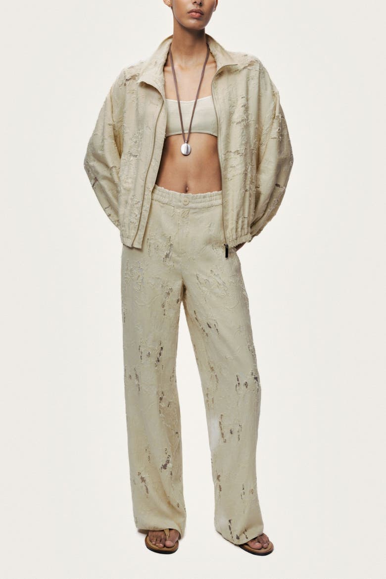 Jacquard Wide Leg Trousers, Alternate, color, Ivory