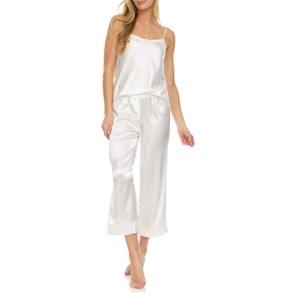 Flora Nikrooz Jamie Pin Dot Satin Capri Pajamas with Faux Pearl Trim in Ivory  product