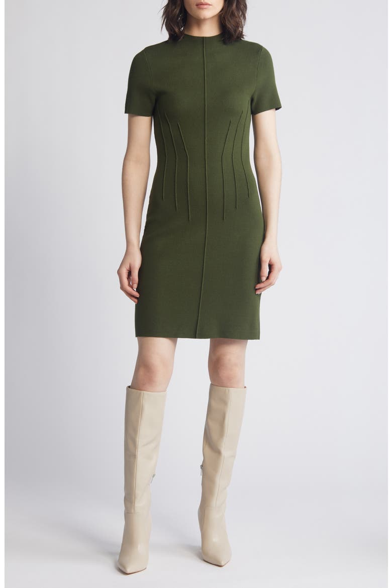 Pintuck Fitted Sheath Dress, Main, color, OLIVE
