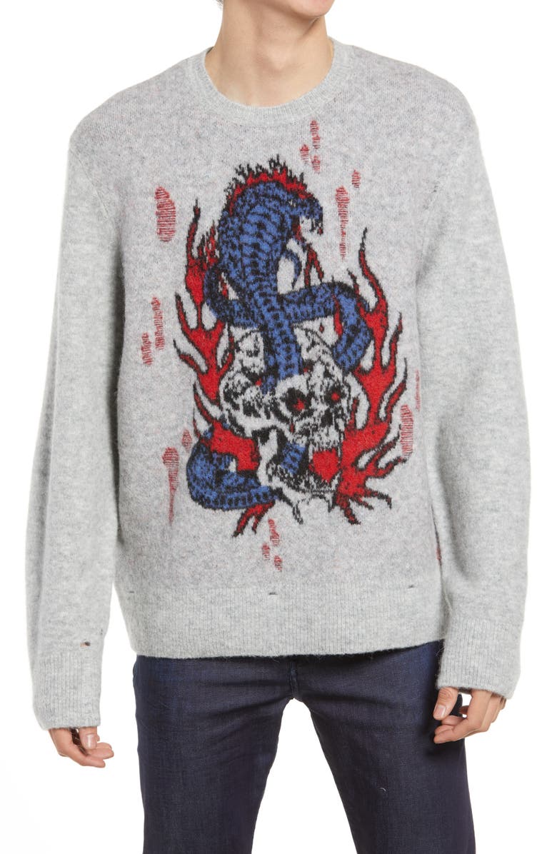 AllSaints Men's Viper Saints Distressed Intarsia Sweater, Main, color,