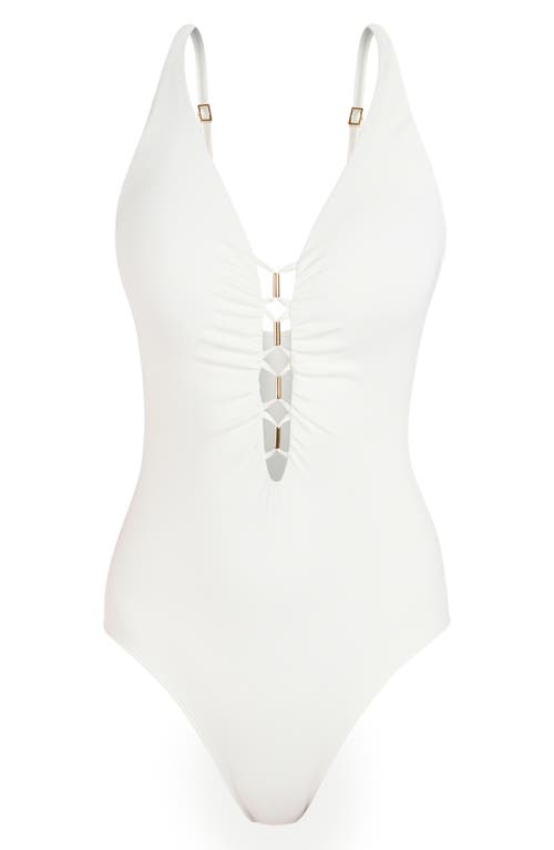 La Blanca Island Goddess Beaded Lace-up One-piece Swimsuit