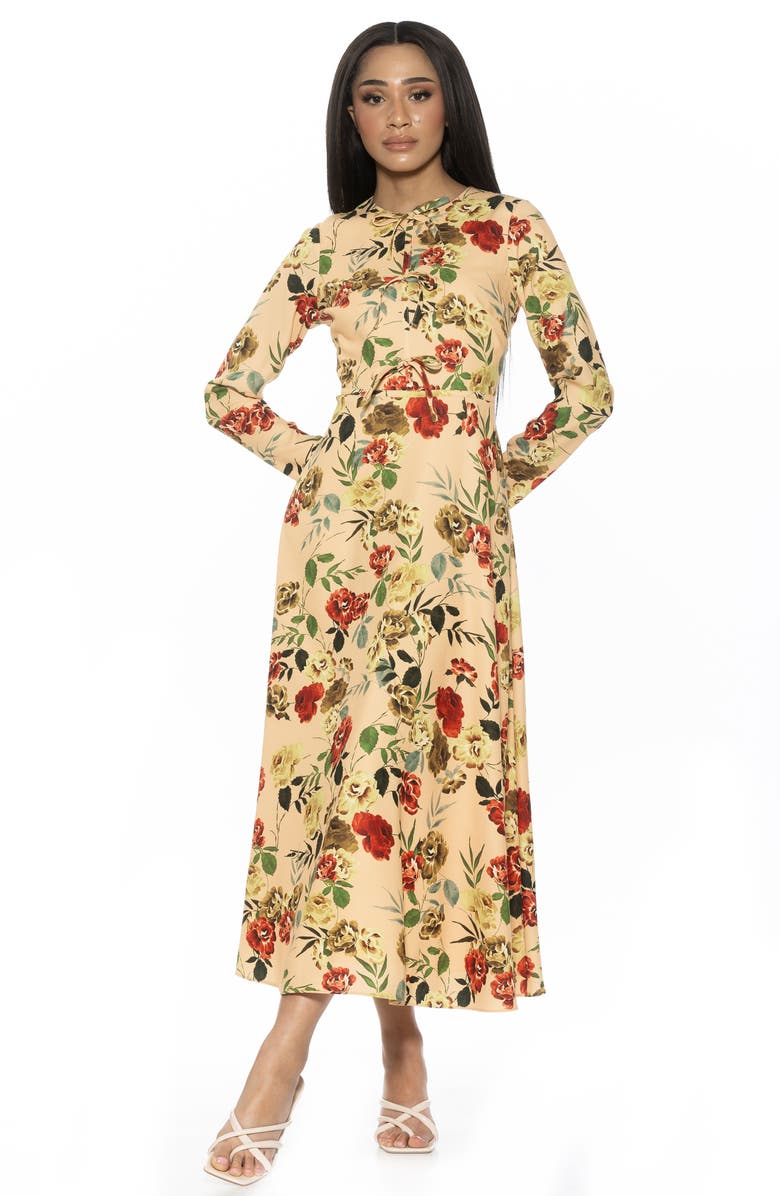 Alexia Admor Ophelia Long Sleeve Midi Dress, Alternate, color, Beige Rose