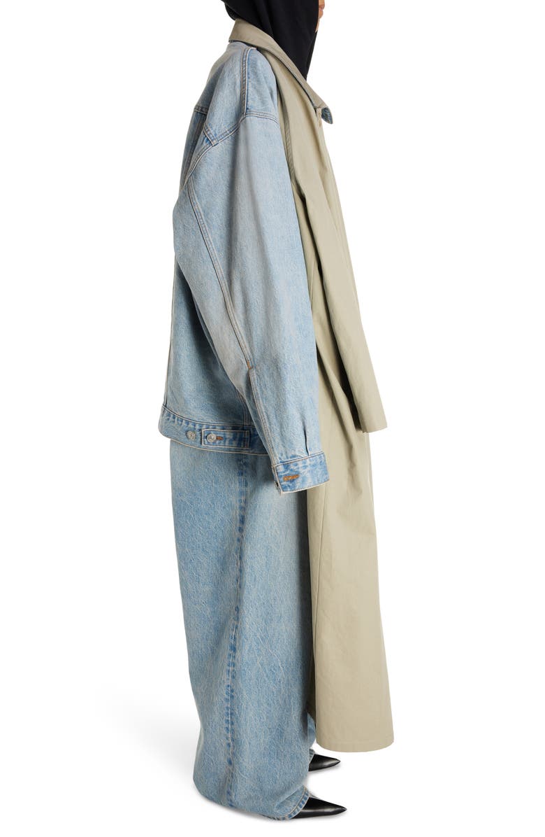 Balenciaga Cotton Drill & Denim Hybrid Car Coat, Alternate, color, Military Beige