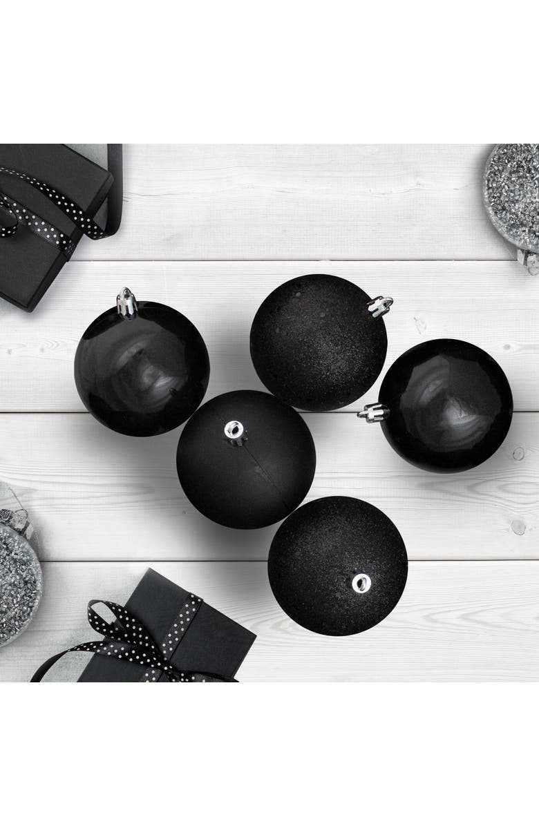 Northlight Shatterproof 4-Finish Christmas Ball Ornaments - 4" (100mm) - Black - 12ct, Alternate, color, 