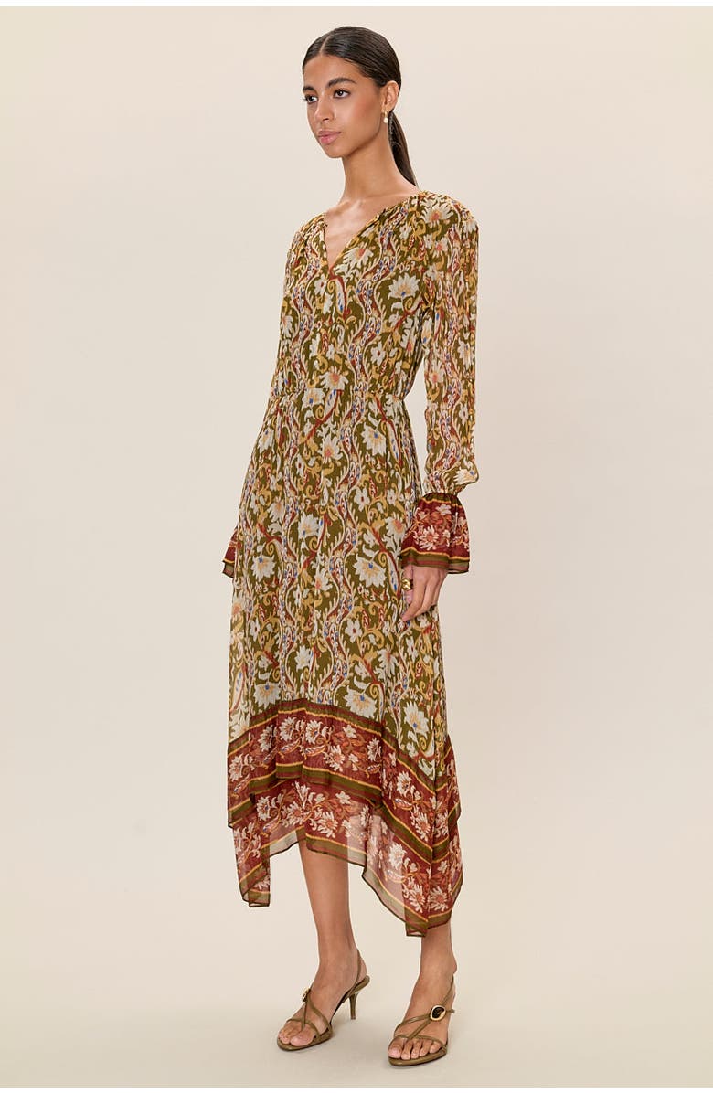 Rebecca Taylor Isha Long  Sleeve Dress, Alternate, color, Pesto Combo