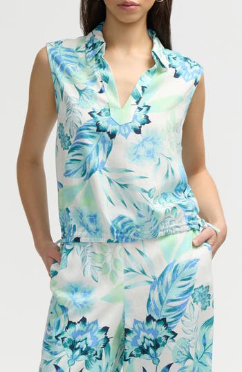Nvlt Sleeveless Drawstring Hem Top In Tropical Blue