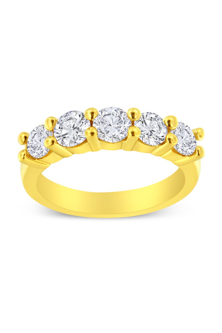 14K Yellow Gold Plated Sterling Silver 1 1/2 cttw Shared Prong Round Diamond Wedding Band Ring, Main, color, Yellow Gold over Silver