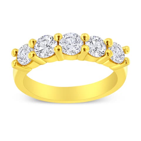 14K Yellow Gold Plated Sterling Silver 1 1/2 cttw Shared Prong Round Diamond Wedding Band Ring