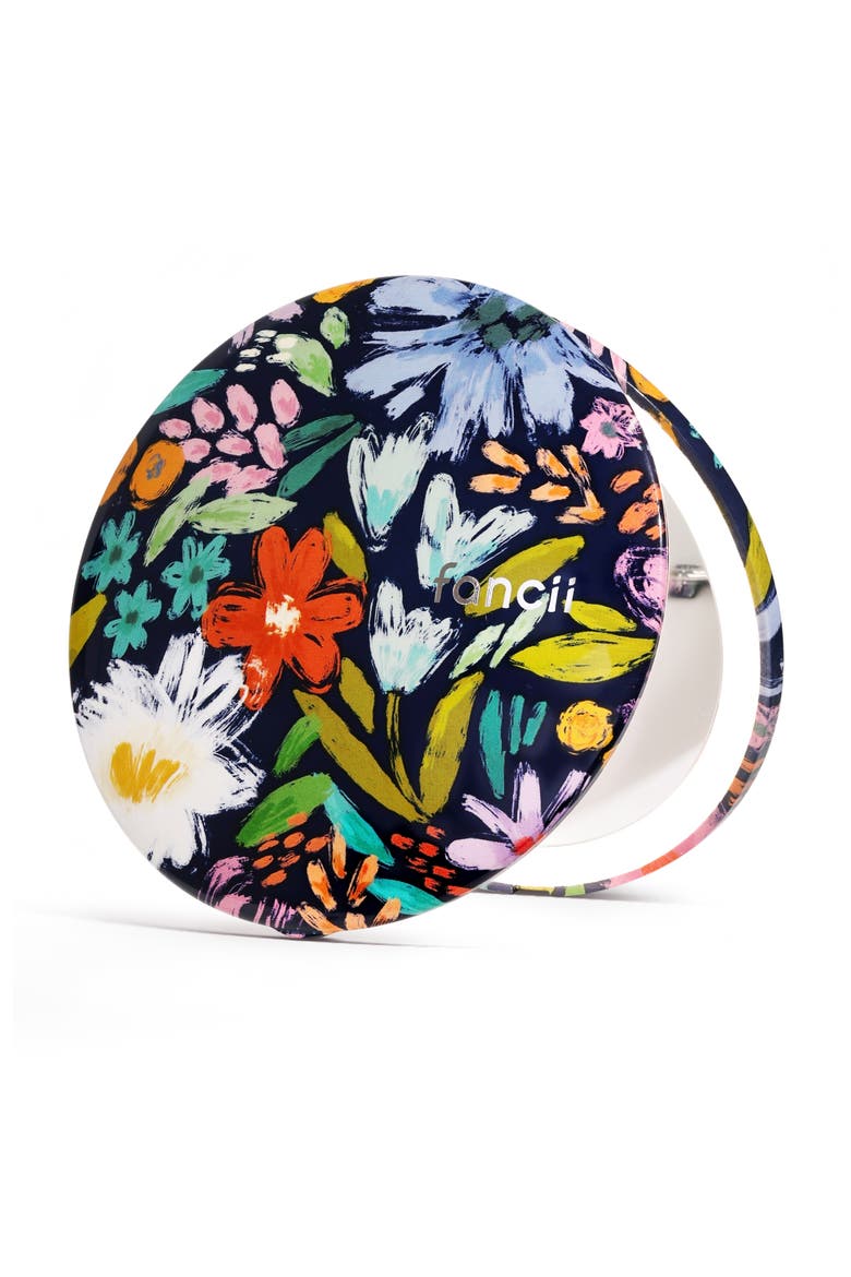 Mini Taylor LED Compact Mirror - Happy Flowers, Main, color, Black