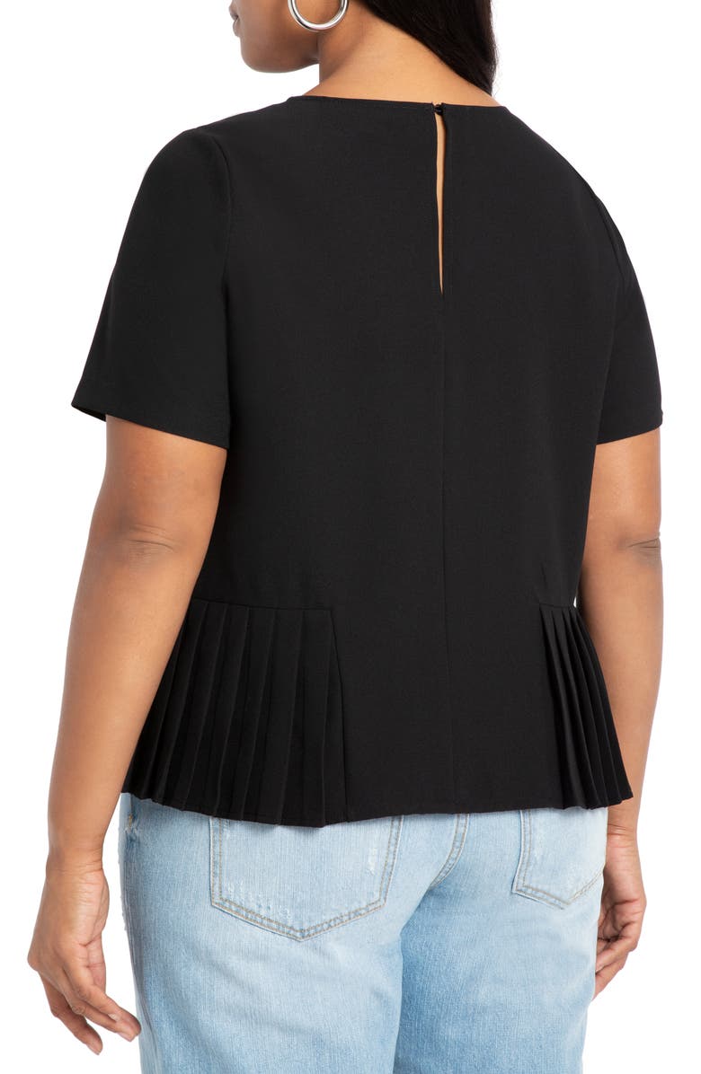 ELOQUII Pleated Hem Crepe Peplum Top, Alternate, color,