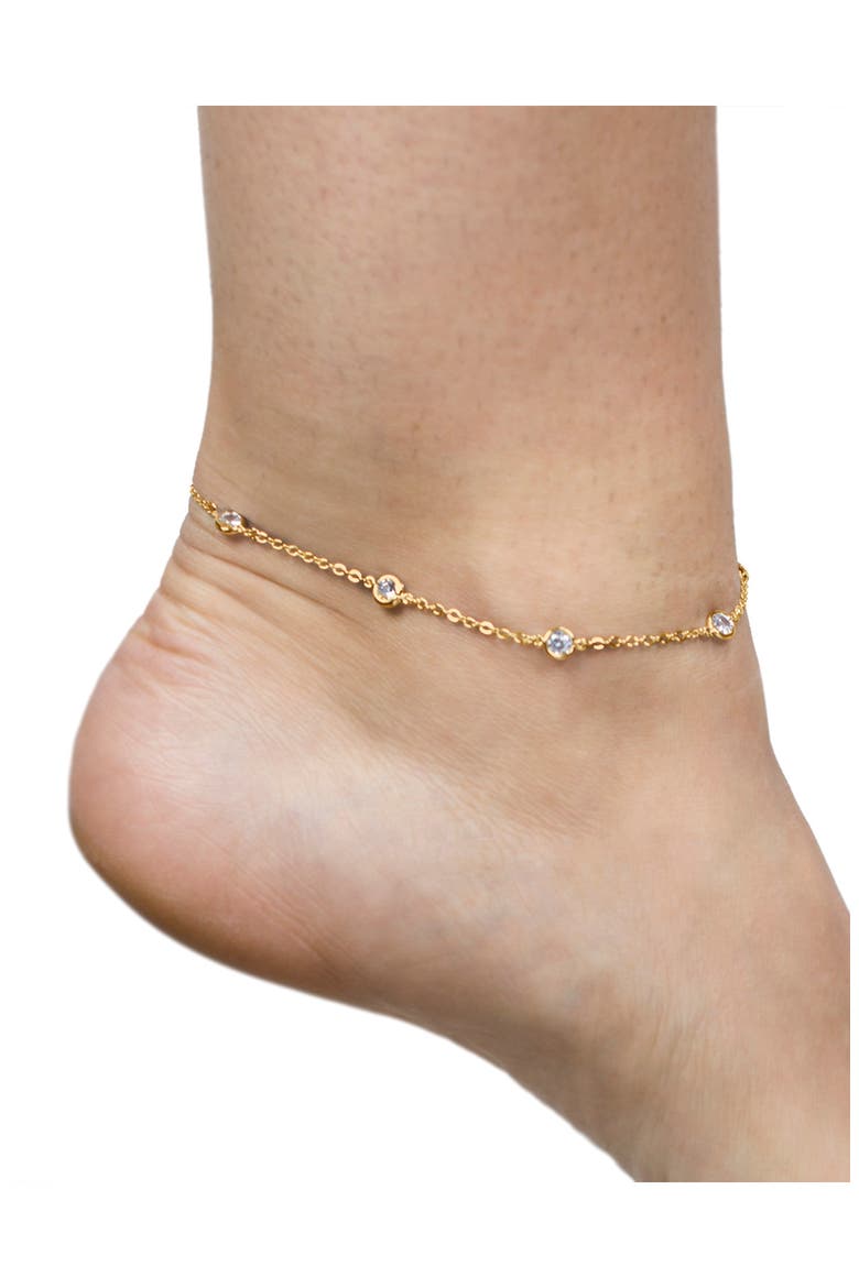 Bezel Cubic Zirconia Station Anklet, Alternate, color, CLEAR/GOLD