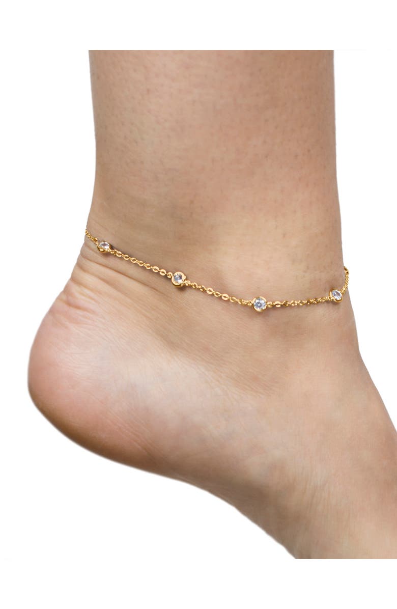 CZ by Kenneth Jay Lane Bezel Cubic Zirconia Station Anklet, Alternate, color, 