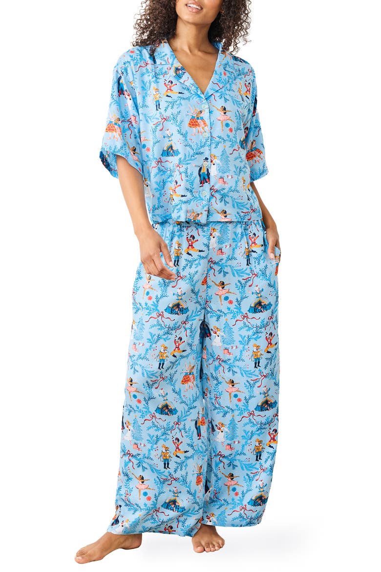 Nutcracker Dreams Eco Satin Pajamas, Main, color, BLUE SLIPPER