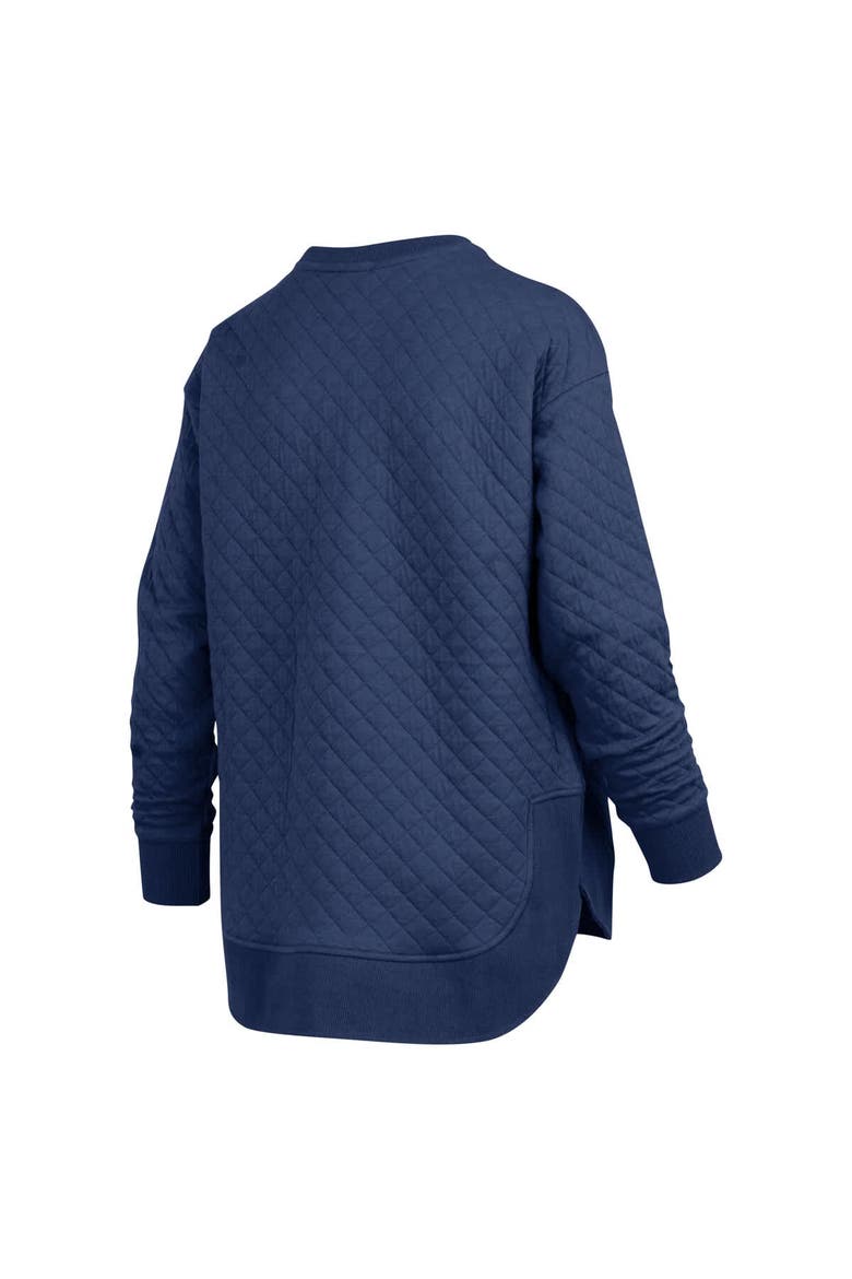 Women's Pressbox Navy West Virginia Mountaineers Quilted Long Sleeve Pullover Sweatshirt, Alternate, color, Navy