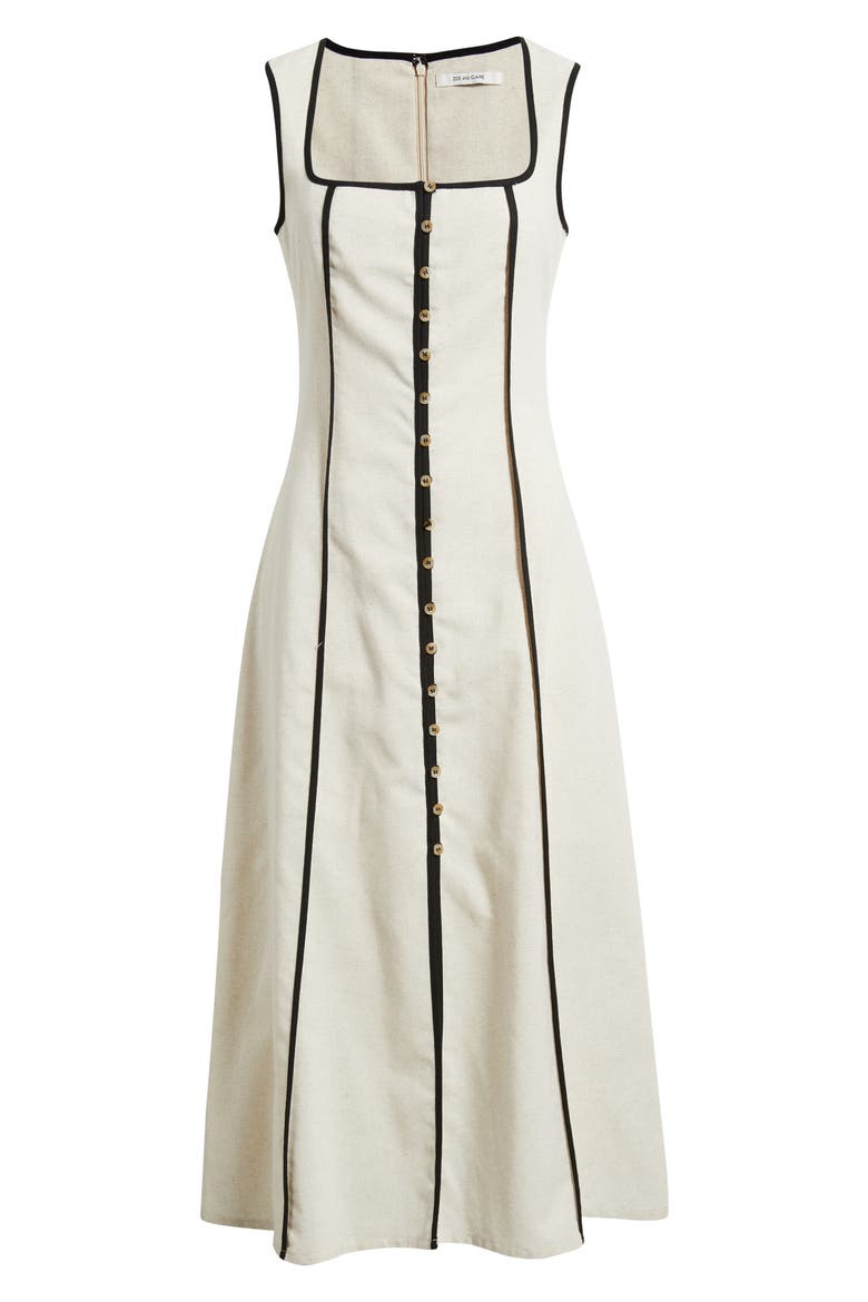 Contrast Piping Square Neck Button-Up Midi Dress, Alternate, color, NATURAL