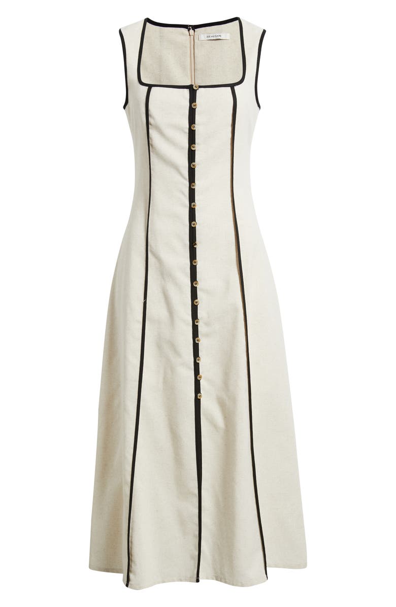 ZOE AND CLAIRE Contrast Piping Square Neck Button-Up Midi Dress, Alternate, color, Natural