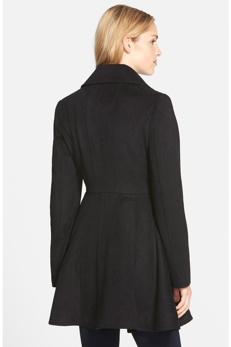 Laundry by Shelli Segal Double Breasted Fit & Flare Coat, Alternate, color, BLACK
