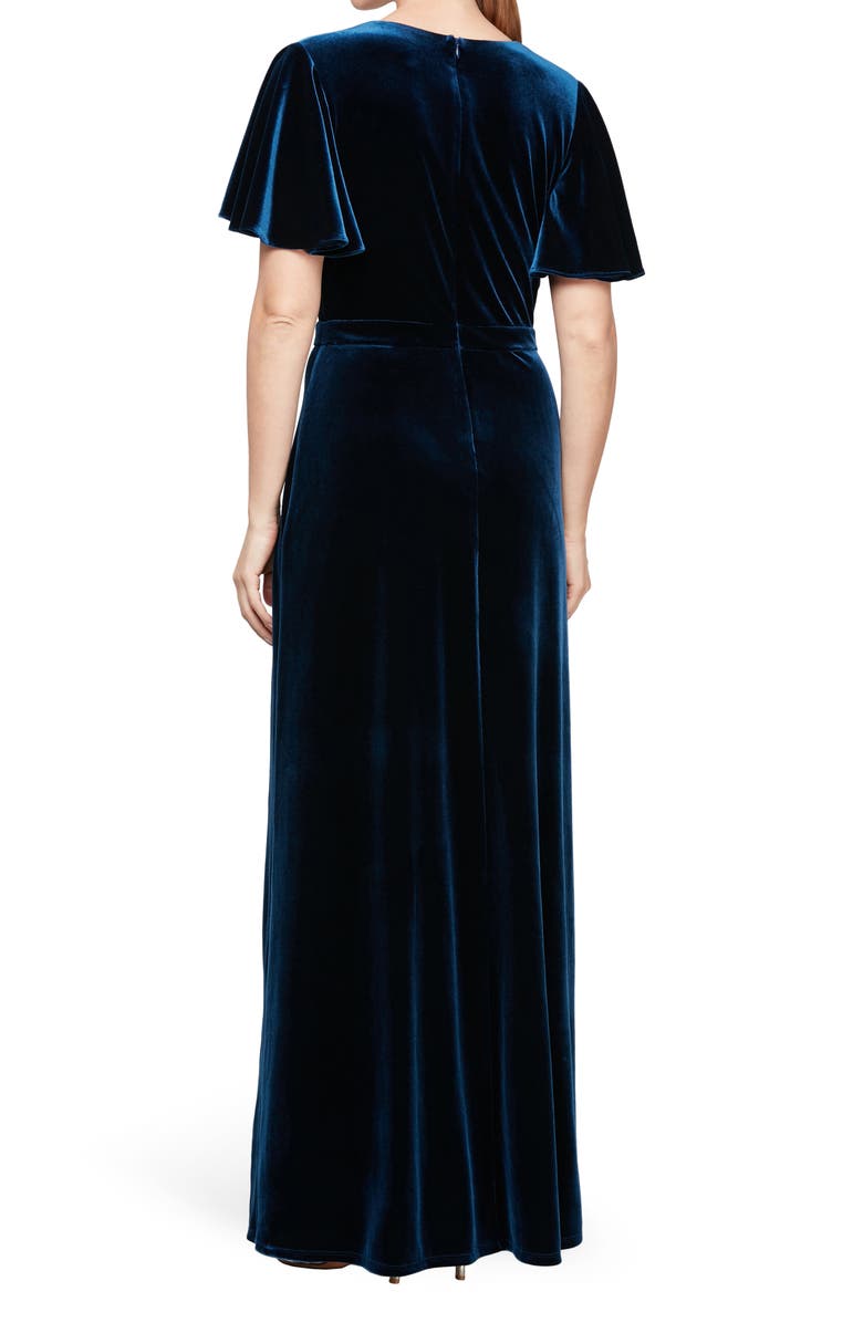 SL FASHIONS Embellished Flutter Sleeve Velvet Gown, Alternate, color,