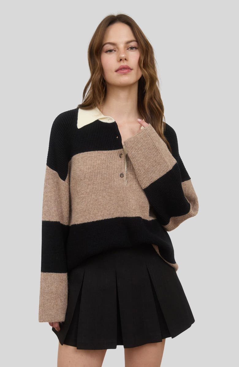 Blu Pepper Striped Polo Sweater, Alternate, color, Khaki