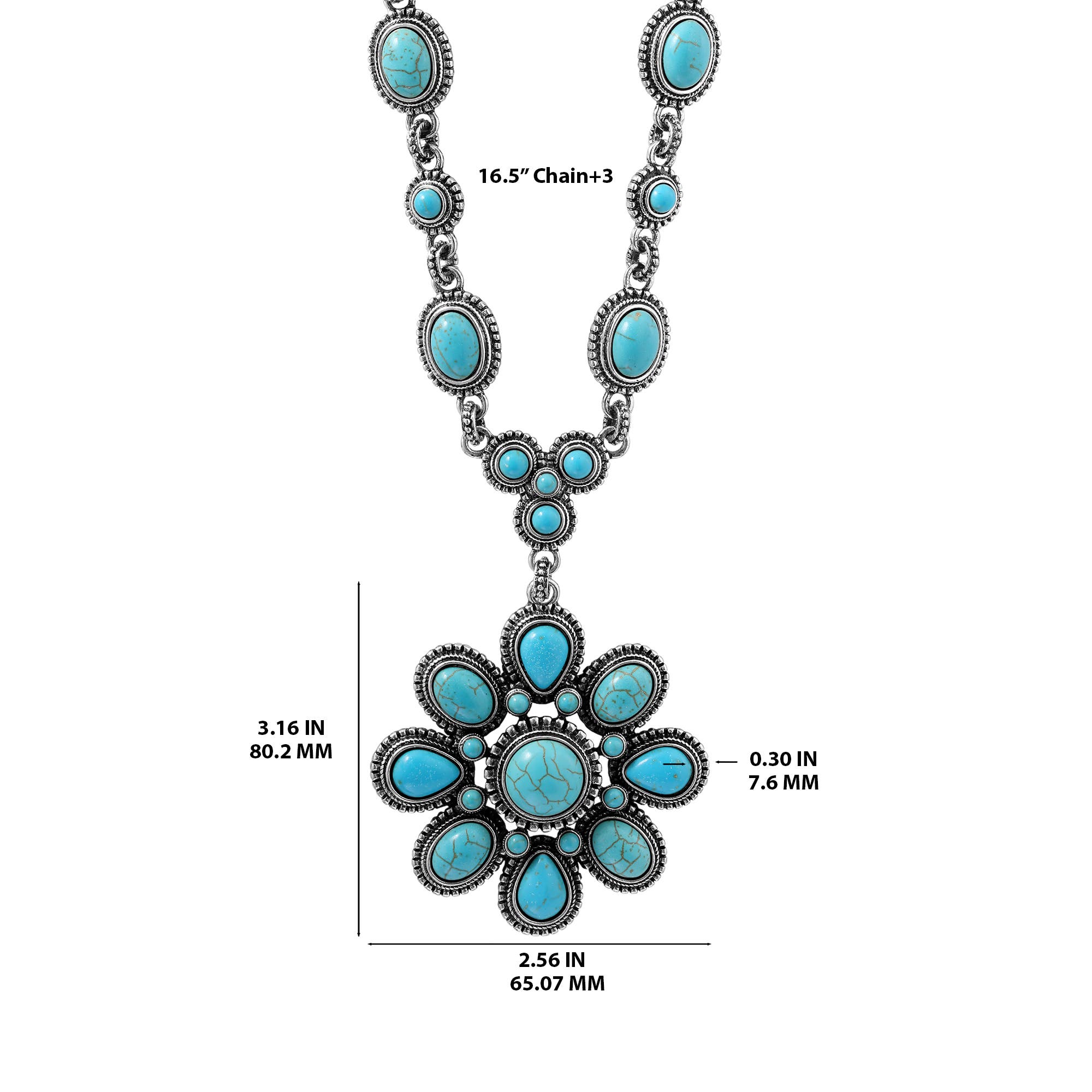 Jessica Simpson Women's Large Turquoise Stone Flower Necklace in Silver ...