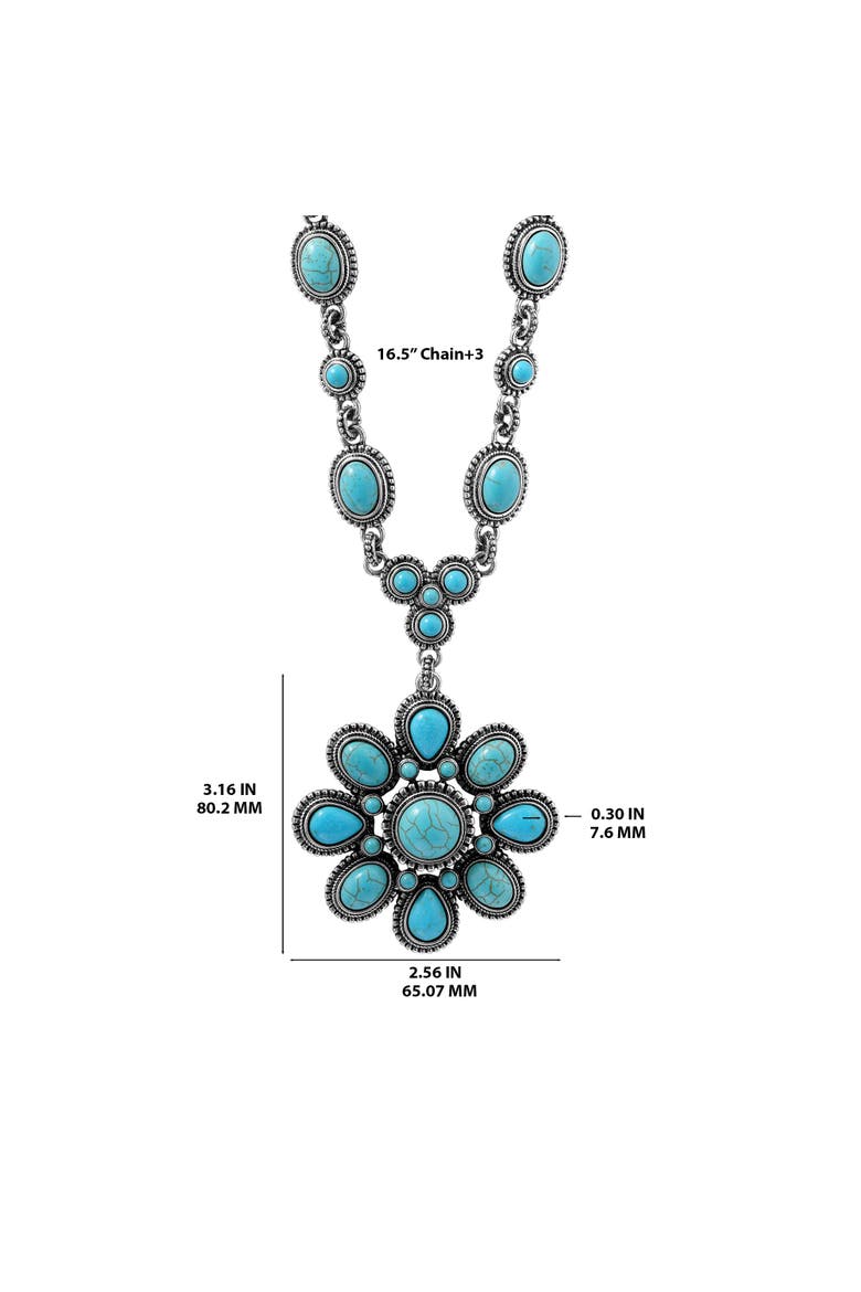 Women's Large Turquoise Stone Flower Necklace in Silver or Gold Tone, Alternate, color, Gold, silver, turquoise