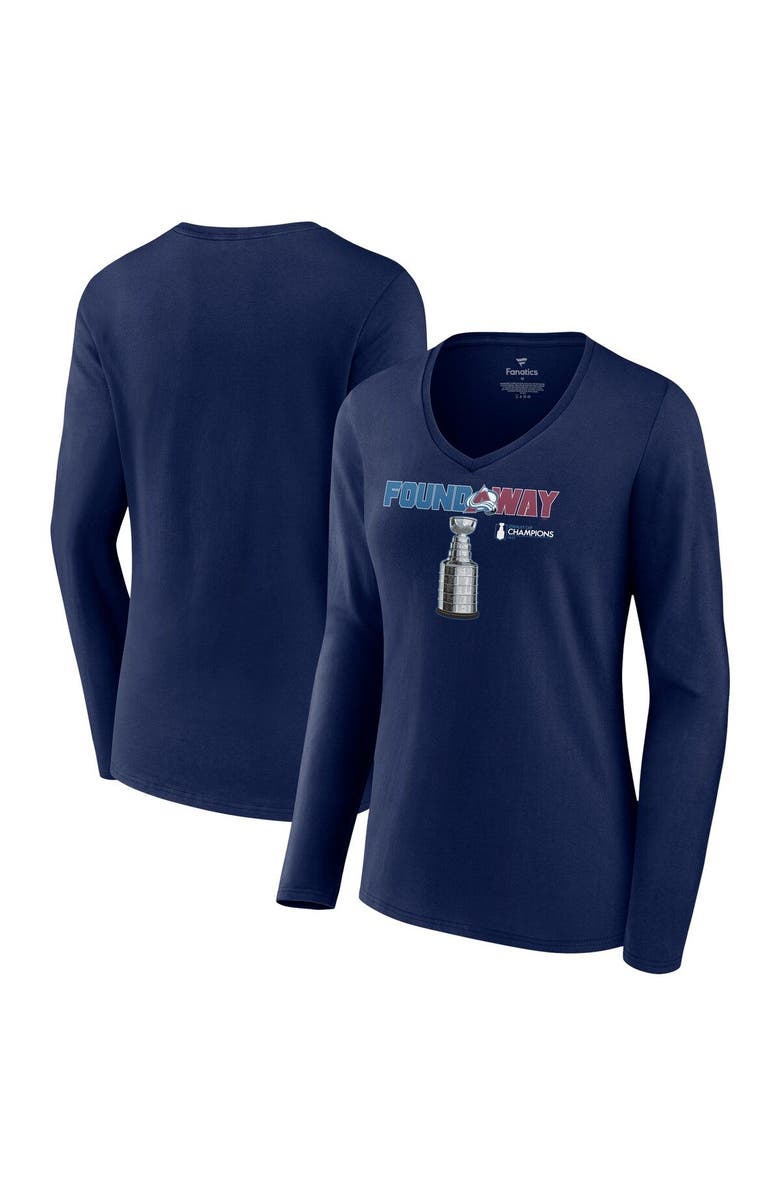 FANATICS Women's Fanatics Branded Navy Colorado Avalanche 2022 Stanley Cup Champions Celebration V-Neck Long Sleeve T-Shirt, Main, color,