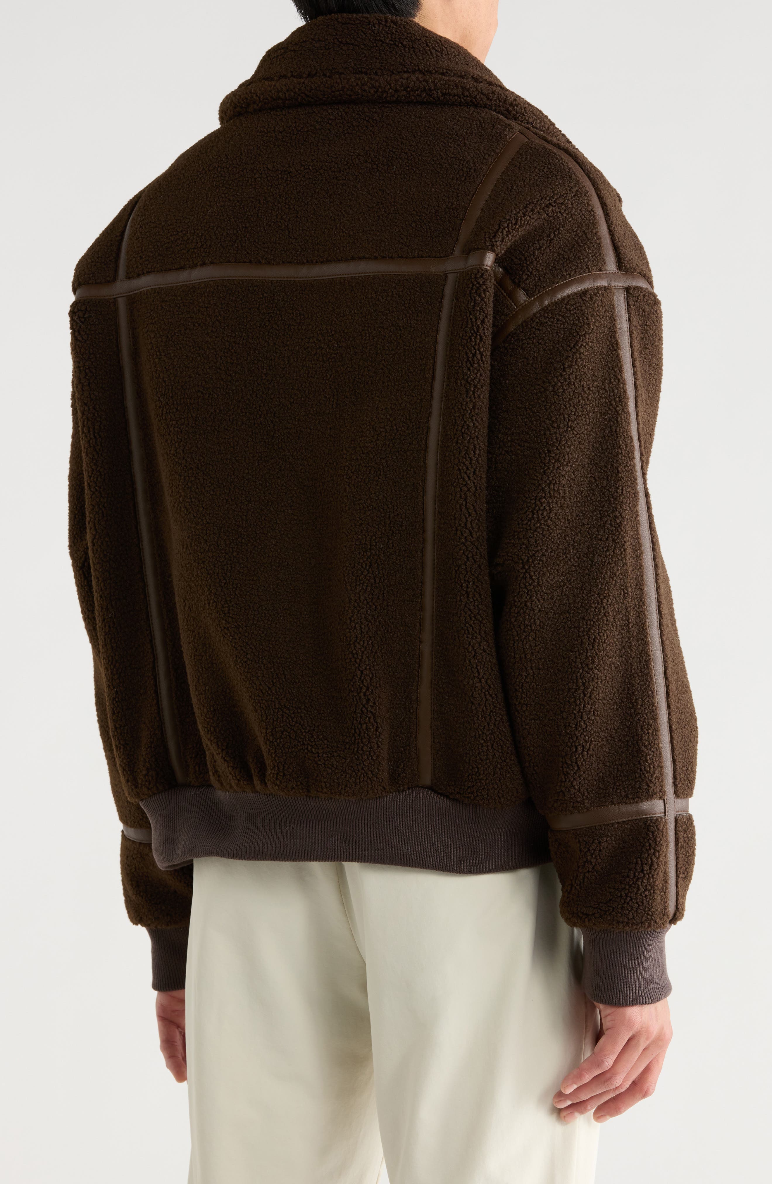 Faux Leather Trim Bomber Jacket - image 2