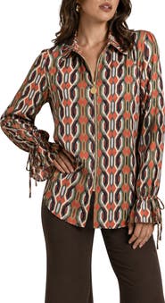 BY DESIGN Italia Front-zip Silk Collared Blouse