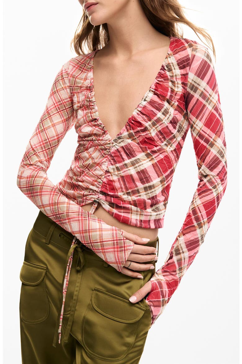 Ruched Front Long Sleeve Shirt, Alternate, color, RED