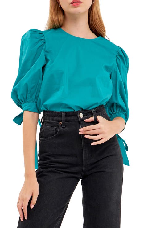 Bow Banded Puff Sleeve Blouse